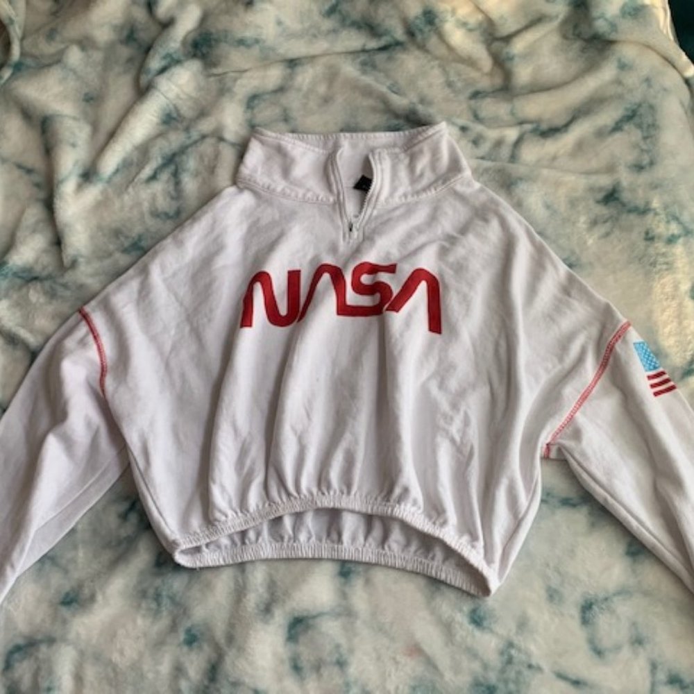 NASA quarter zip crop top